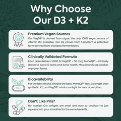 Better D3 + K2-100% Organic VIT D3 and K2 Supplements with Maximum Bioavailab…