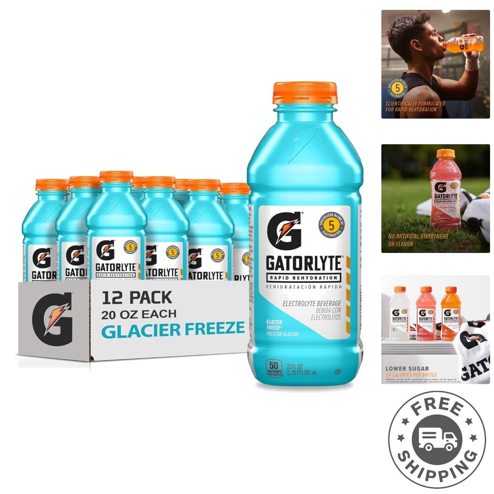 Gatorlyte Electrolyte Beverage, Glacier Freeze, 20 Fl Oz Pack of 12