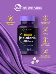 Melatonin 300 mcg | 365 Tablets | Low Dose | Vegetarian | by Carlyle