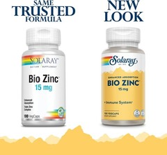 Solaray Bio Zinc (15mg) 100 Vcaps Each (Pack of 3)