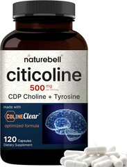 Naturebell Citicoline CDP Choline 500Mg with Tyrosine 50Mg, 120 Capsules