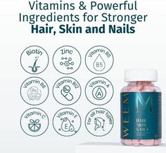 WEEM Hair Skin & Nails Gummies with Vegan Biotin for Healthy Hair Support