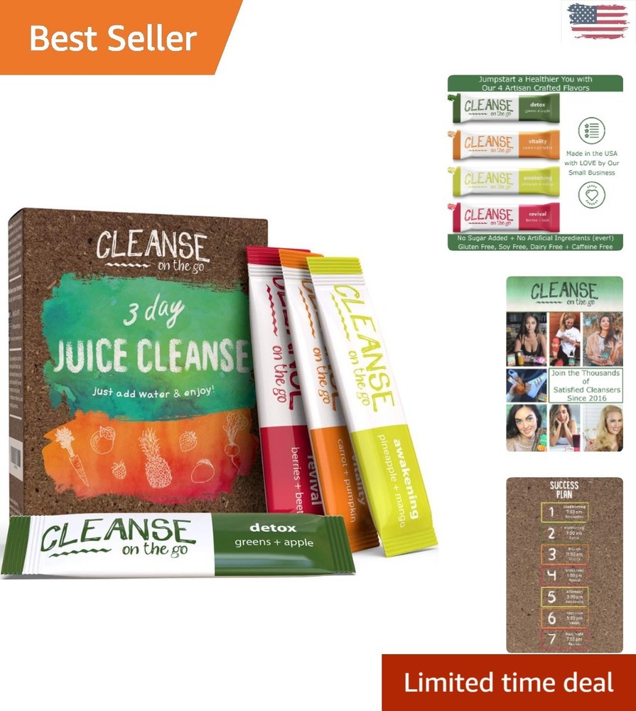 3-Day Juice Cleanse – Caffeine Free with 21 Flavorful Single Serve Packets