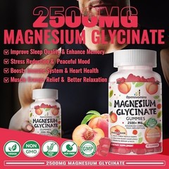Magnesium Glycinate Gummies 2500mg – Sugar Free 90 Count (Pack of 1), Peach