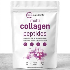 Micro Ingredients Multi Collagen Peptides Powder – Types I,II,III,V,X, 1lb
