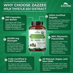 Zazzee Organic Milk Thistle Extract 20,000 mg Strength, 200 Vegan Capsules