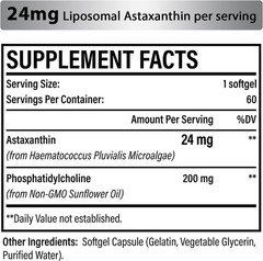 Liposomal Astaxanthin Supplement 24 MG Maximum Absorption Antioxidant Stronger