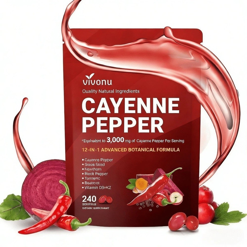 VIVONU Cayenne Pepper 240 Softgels, Heart & Vascular Health Supplement NEW
