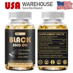 1000mg Black Seed Oil Capsules Cold Pressed – Immune Support 120Capsules Non GMO