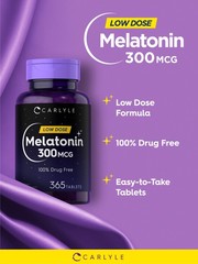 Melatonin 300 mcg | 365 Tablets | Low Dose | Vegetarian | by Carlyle