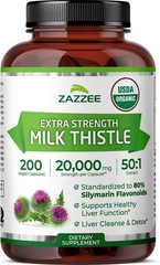 USDA Organic Milk Thistle 50:1 Extract – 200 Capsules for Liver Support