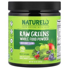 2 X NATURELO, Raw Greens Whole Food Powder, Mixed Berry, 8.5 oz (240 g)