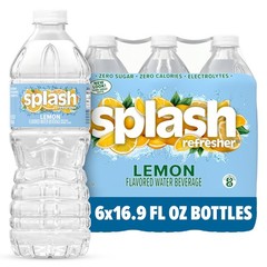SPLASH REFRESHER Flavored Water Bottles, Lemon 16.9 Fl Oz Pack of 6, Clear