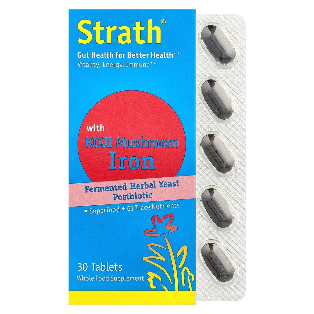 2 X Bio-Strath, Fermented Herbal Yeast Postbiotic, With Koji Mushroom Iron, 30