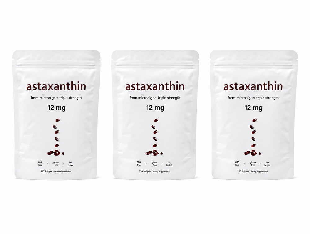 3 pcks Astaxanthin 12mg Antioxidant Softgels 120 ct GMO/Gluten/Soy Free