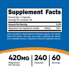 Nutricost Magnesium Citrate 420mg, 240 Capsules -Vegetarian, Gluten Free,Non-GMO