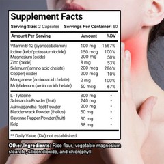 Thyroid Support Capsules Iodine Vitamin B12 L Tyrosine Drenal Support 120 Pills