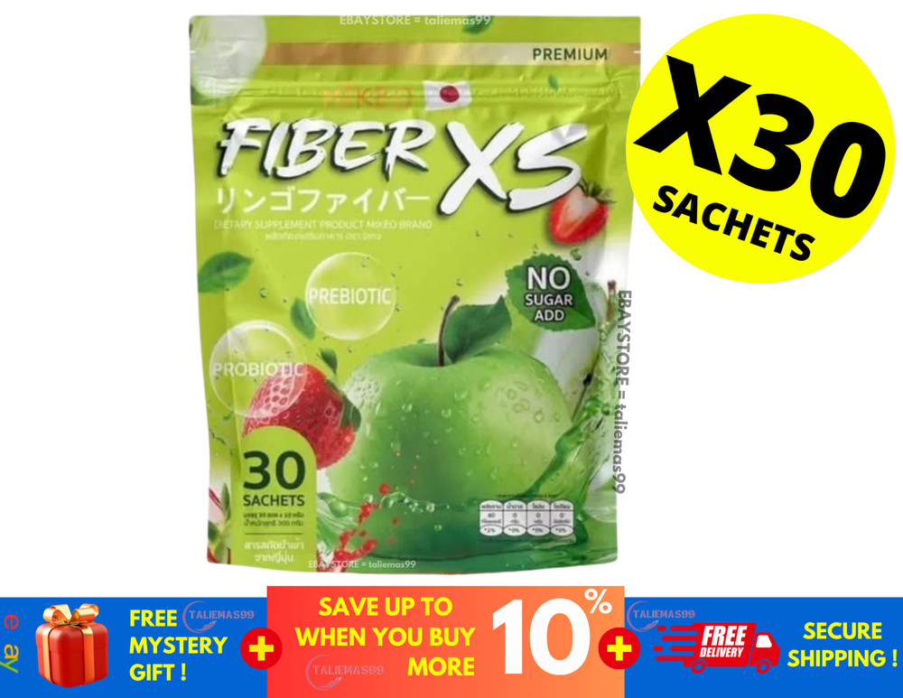 MIKEO Fiber XS Green Apple 30 Sachets Prebiotic + PR0biotic Sugar Free Detox