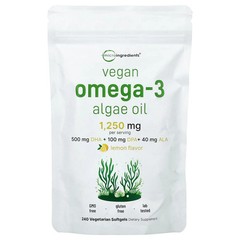 2 X Micro Ingredients, Vegan Omega-3 Algae Oil, Lemon, 240 Vegetarian Softgels