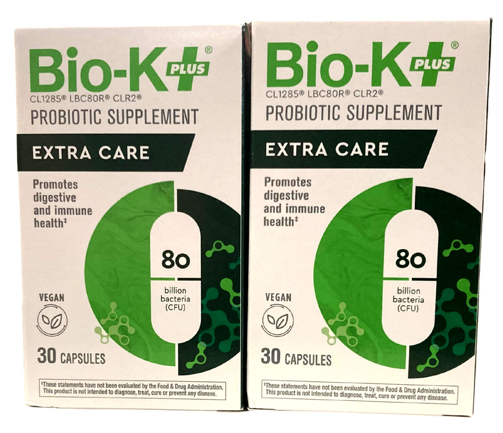 (Lot of 2) Bio-K Plus Probiotic ExtraCare 80 Billion CFU 30 Capsules EXP 05/2026