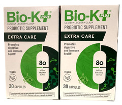 (Lot of 2) Bio-K Plus Probiotic ExtraCare 80 Billion CFU 30 Capsules EXP 05/2026