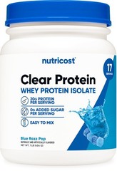 Nutricost Clear Whey Protein Isolate Powder (Blue Razz Pop) 1 LB – 20g Protein