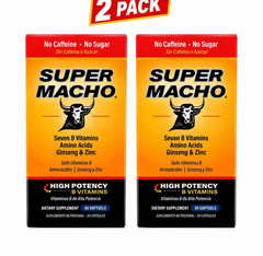SUPER MACHO Men’s B Vitamins Softgels No Caffeine/Sugar 2 Pack (50 Each)