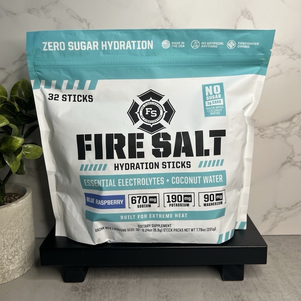 Fire Salt Blue Raspberry Electrolyte Powder Sticks Zero Sugar Vegan 32 Ct NEW!