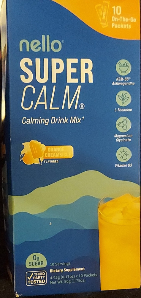nello Super Calm Calming Drink Mix Orange Creamsicle 10 Packets 0g Sugar
