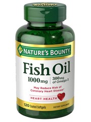 Nature’s Bounty Fish Oil 1000 mg, Odorless, 120 Coated Softgels, 300mg Omega-3