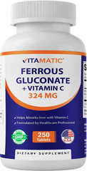 Ferrous Gluconate 324 Mg + Vitamin C 100 Mg (65 Mg Elemental Iron) – High Potenc