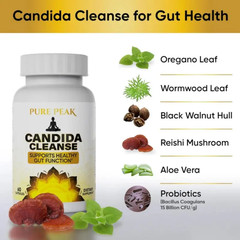 Pure Peak Candida Cleanse 60 Vegan Capsules Probiotic Gut Health Support