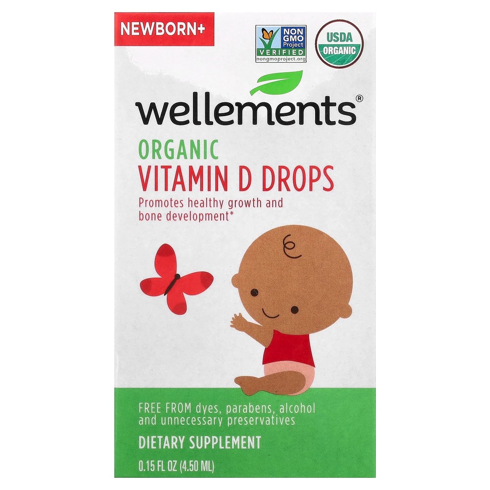 Organic Vitamin D Drops, Newborn+, 0.15 fl oz (4.5 ml)