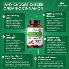USDA Organic Ceylon Cinnamon 20:1 Extract, 150 Vegan Capsules, 5 Month Supply