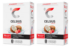 2 CELSIUS On The Go Powder Stick Packs, 14 Sticks per Pack, Strawberry Coconut