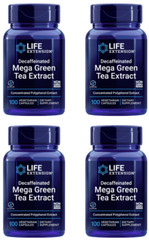 4 PACK Life Extension Decaffeinated Mega Green Tea Extract 100 Veg Capsules