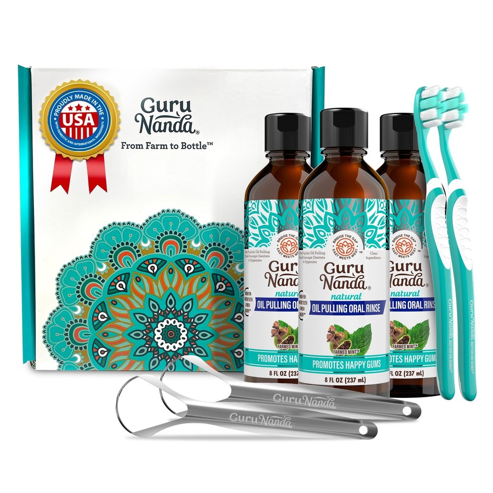 GuruNanda CocoMint Oil Pulling Mouthwash for Complete 8 Fl Oz (Pack of 3)