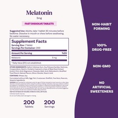 Melatonin 5mg Fast Dissolve Tablets – Sleep Support, Strawberry Flavor, 200 Coun