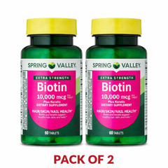 Spring Valley Extra Strength Biotin plus Keratin Tablets, 10000 Mcg, 60ct. pak 2