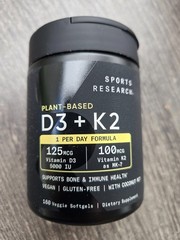 Sports Research D3 + K2, 160 Veggie Softgels 125MCG Vitamin D3 100MCG Vitamin K2