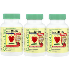 ChildLife Pure DHA Chewable Natural Berry 90 Softgels (Pack of 3)