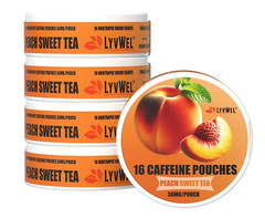 LyvWel Energy Caffeine Upper Deckys 5 Jars Tins 56mg pouches Peach Lip pillows