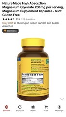 Nature Made Magnesium Glycinate 200 mg Capsules, 60 Ct, Gluten-Free