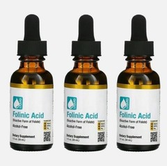 3 Packs California Gold Nutrition Folinic Acid Alcohol 1 FL Oz (30 milliliters
