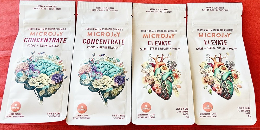 4x MicroJoy Concentrate+Elevate Functional 120 Mushroom Gummies Vegan Brain,Mood