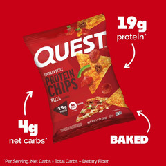 Quest Tortilla Style Protein Chips, Ques19g Protein,Pizza Flavor,1.1oz Bags,4 ct
