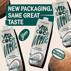 Vita Coco Organic Coconut Milk, Dairy Free, Unsweetened, 33.8 oz Pack of 6