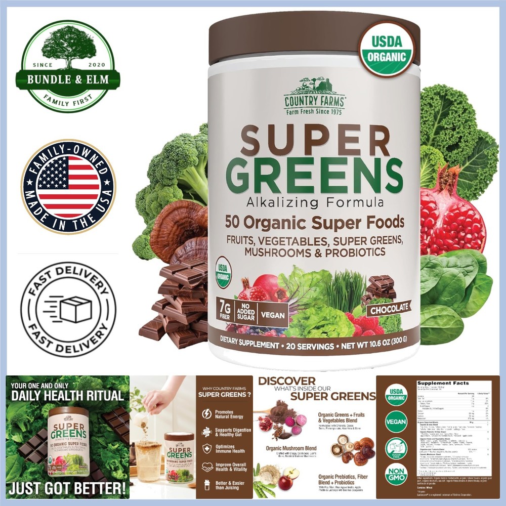 50 Organic Superfoods in Chocolate Flavor | Energizing Drink Mix with Probiotics