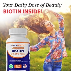 High Potency Biotin 20000mcg with Keratin 100mg – 120 Tablets for Hair, Skin & N