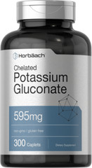 Potassium Gluconate 595 mg | 300 Caplets | Chelated | Vegetarian | by Horbaach